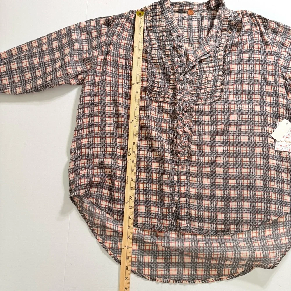Free People FP One Plaid Ruffle‎ Smocked Tunic Blouse NWT S Small